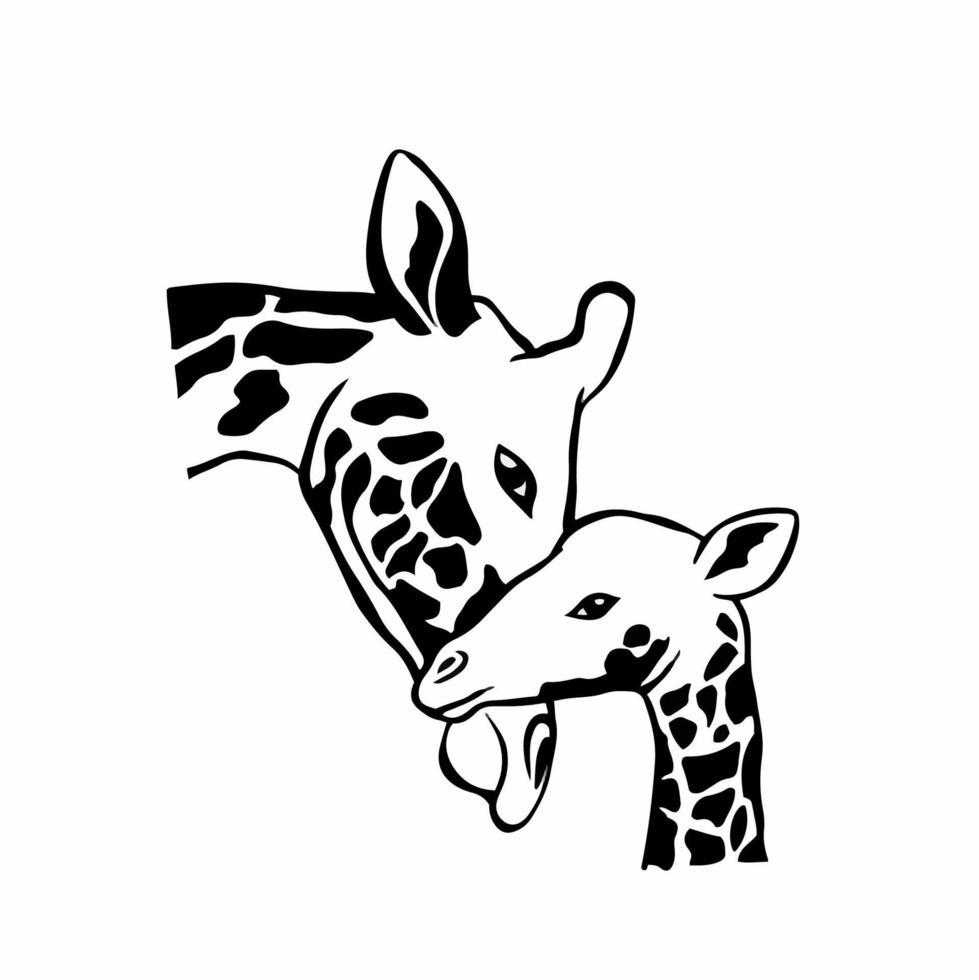 Mother And Baby Giraffe Logo. Stencil Vector Illustration.