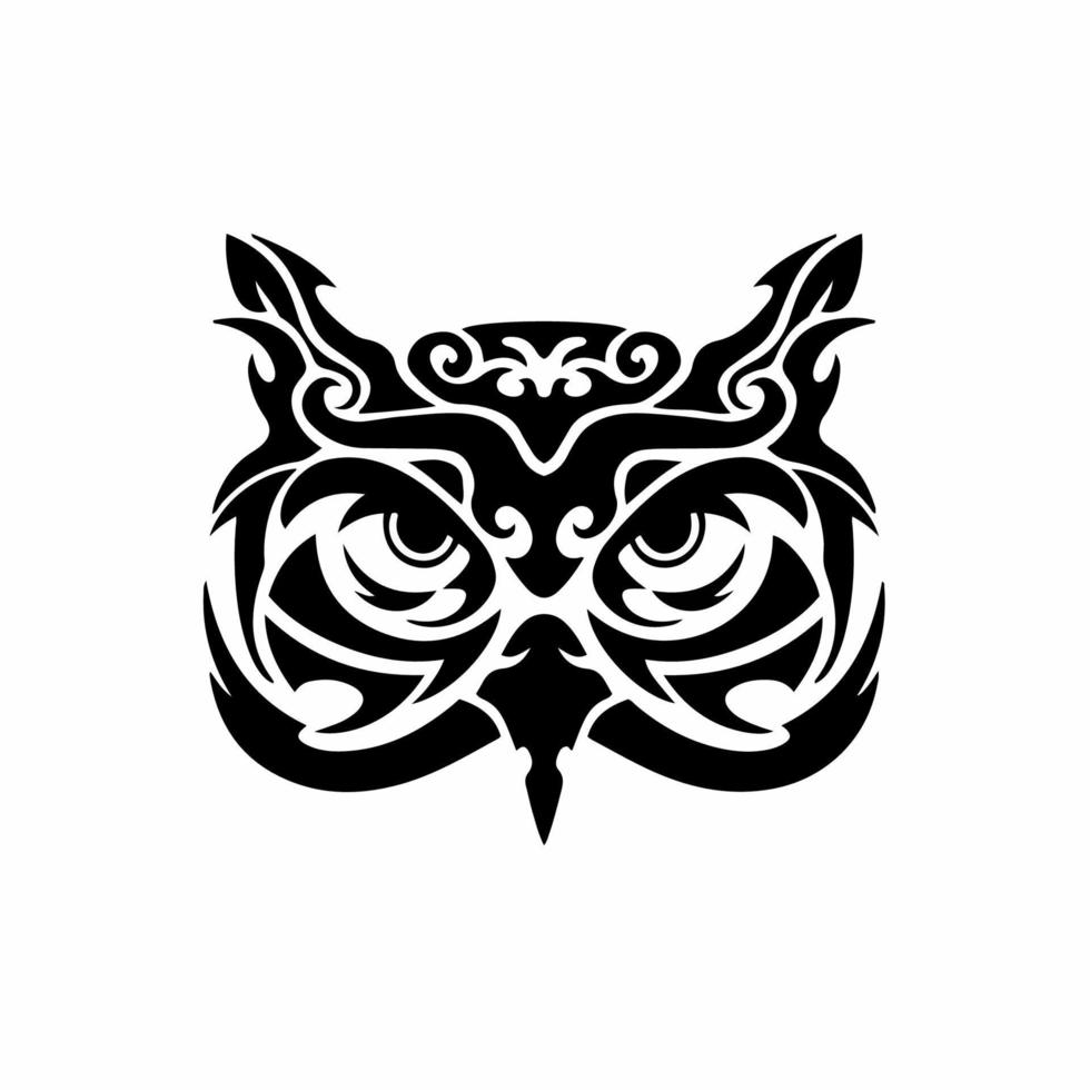 Tribal Owl Logo. Tattoo Design. Stencil Vector Illustration