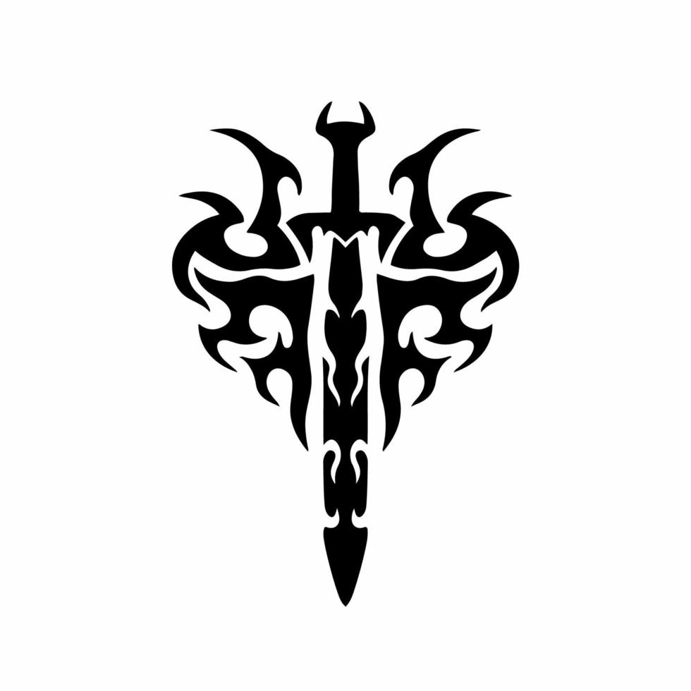 Tribal Sword With Wings Logo. Tattoo Design. Stencil Vector Illustration