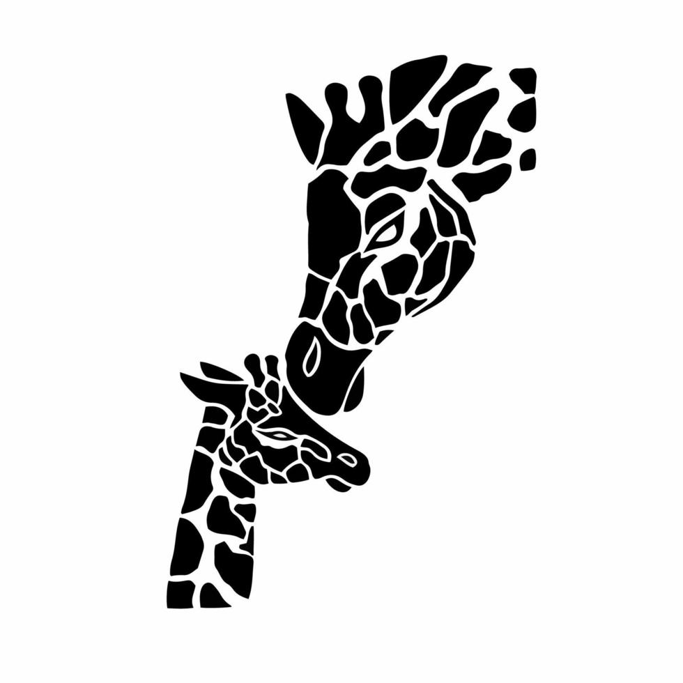 Mother And Baby Giraffe Logo. Stencil Vector Illustration.