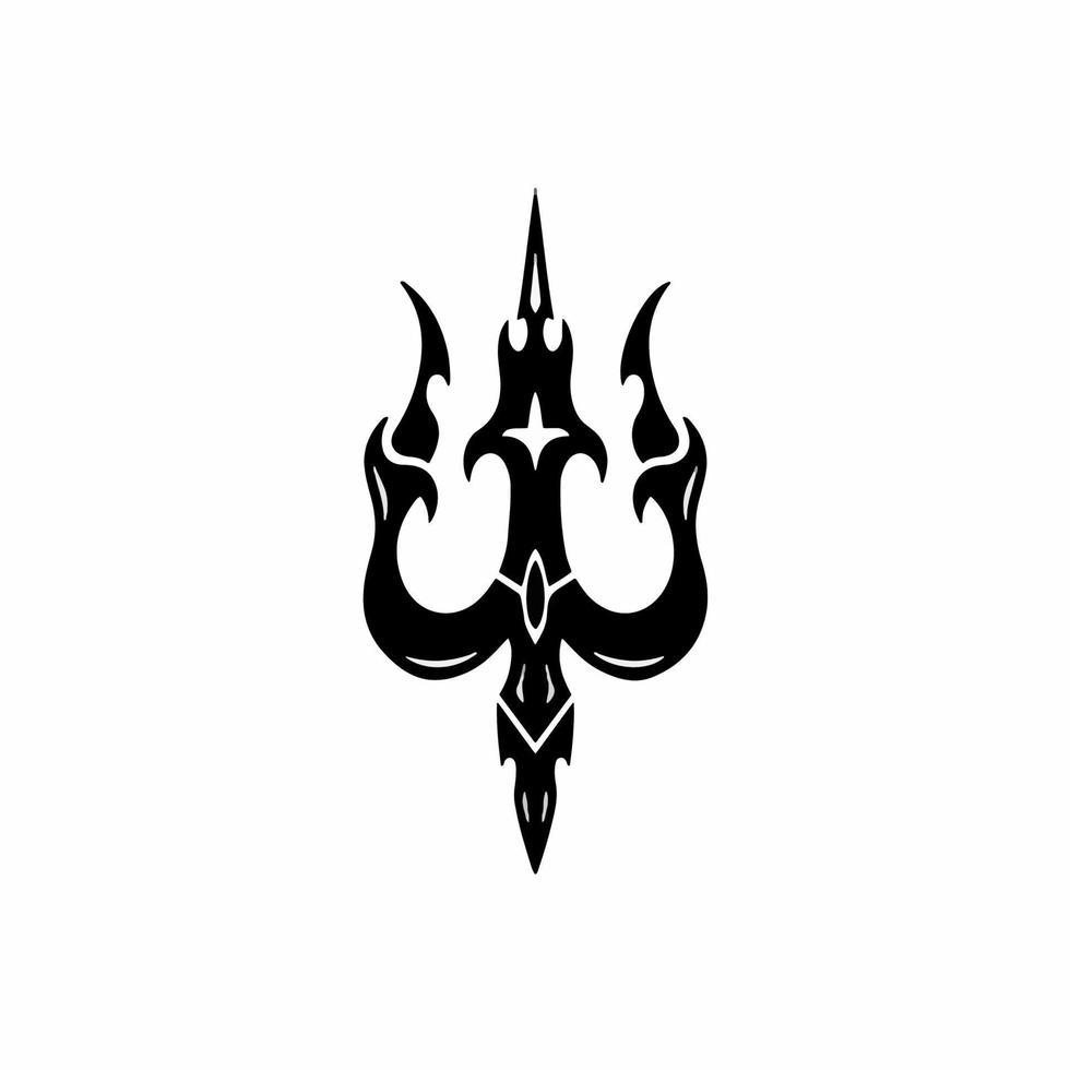 Trident Symbol Logo. Tribal Tattoo Design. Stencil Vector Illustration