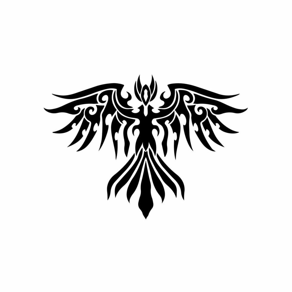 Phoenix Bird Logo. Tribal Tattoo Design. Stencil Vector Illustration