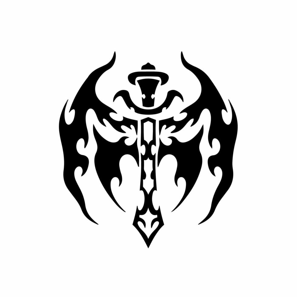 Tribal Sword With Wings Logo. Tattoo Design. Stencil Vector Illustration
