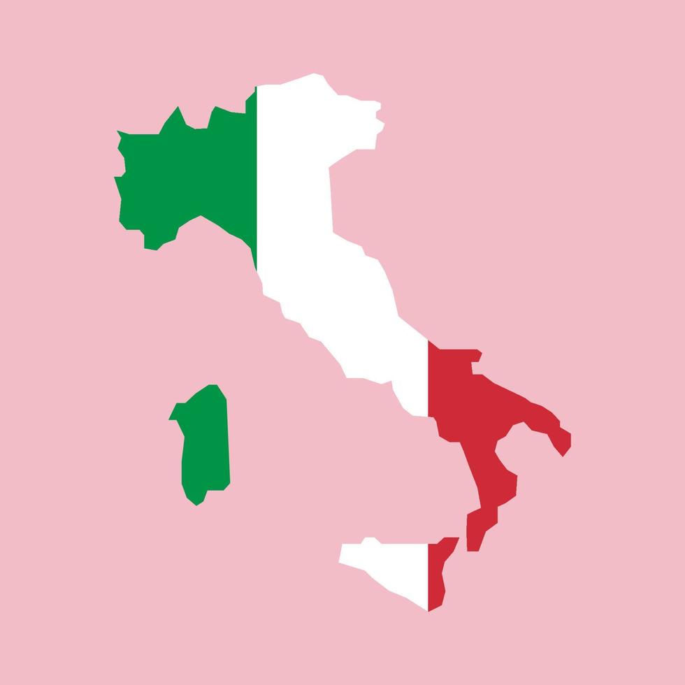 Italy flag placed over an outline map of Italy vector