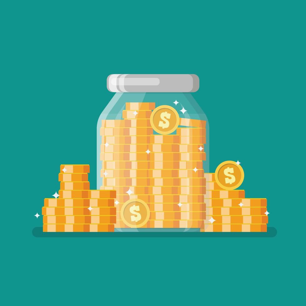 Glass jar full of gold coins vector