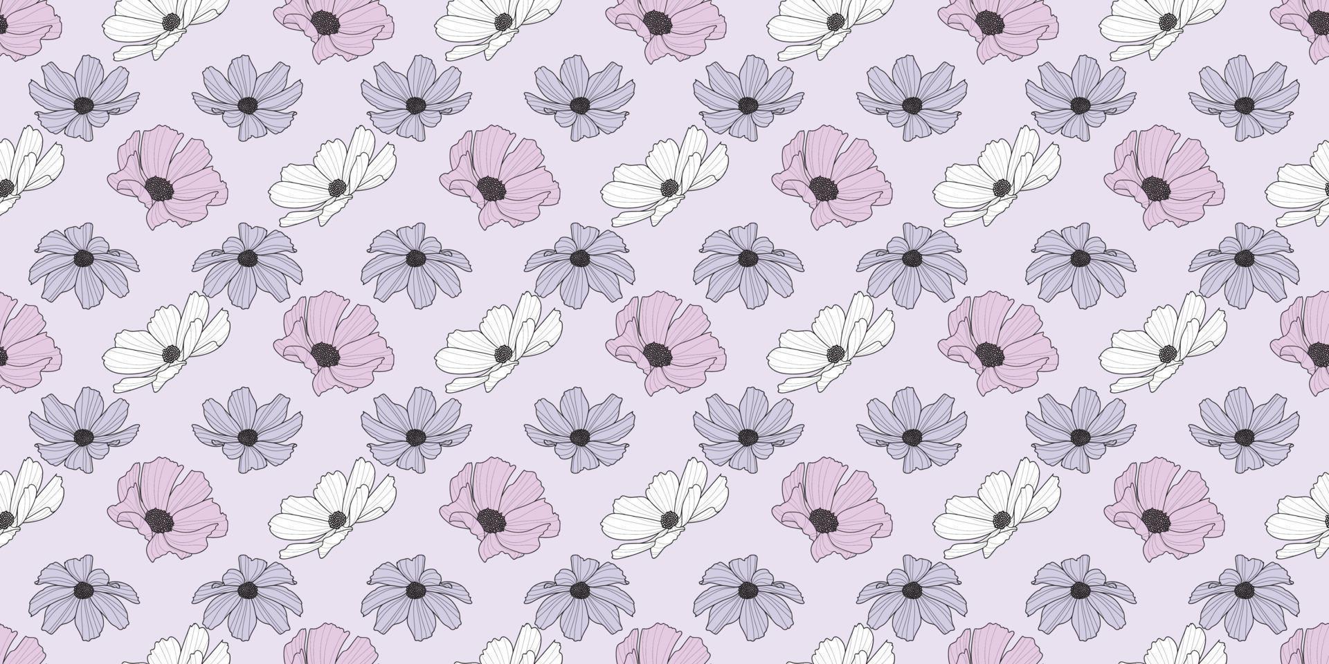 Garden cosmos flower vector pattern background, floral design