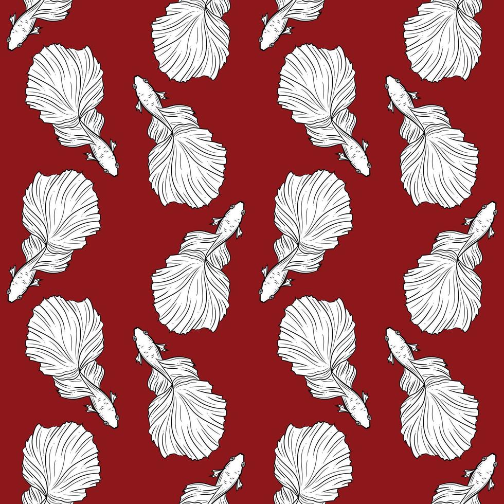 Red and white fish vector pattern, siamese fighting fish design