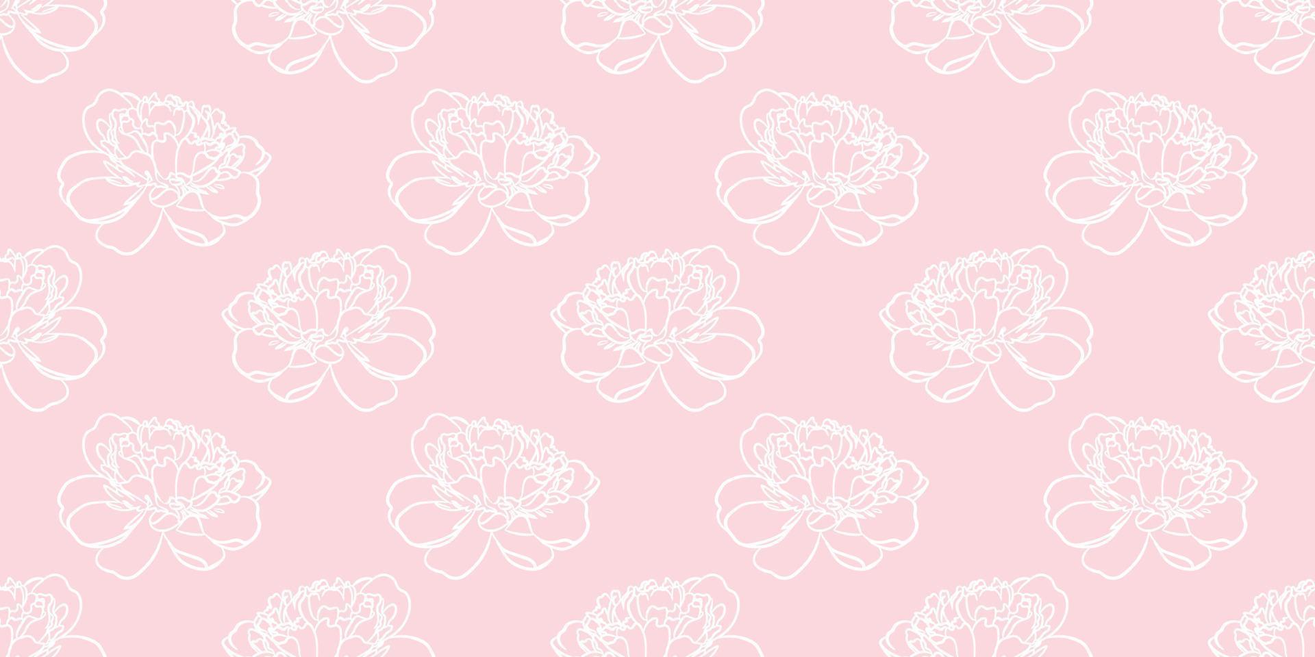 White and pink peony floral seamless vector repeat pattern