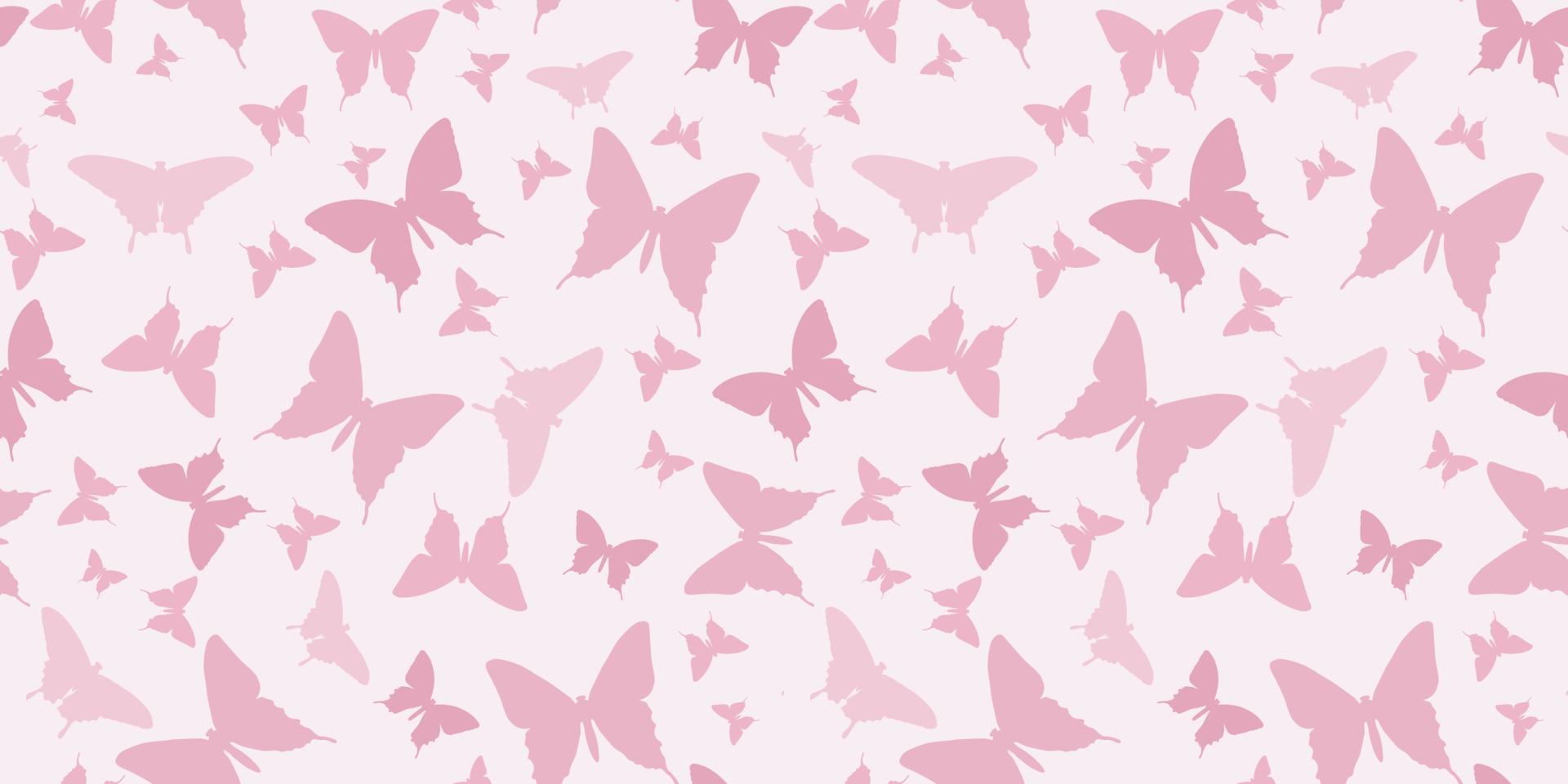 Butterfly silhouette seamless vector pattern background, pink