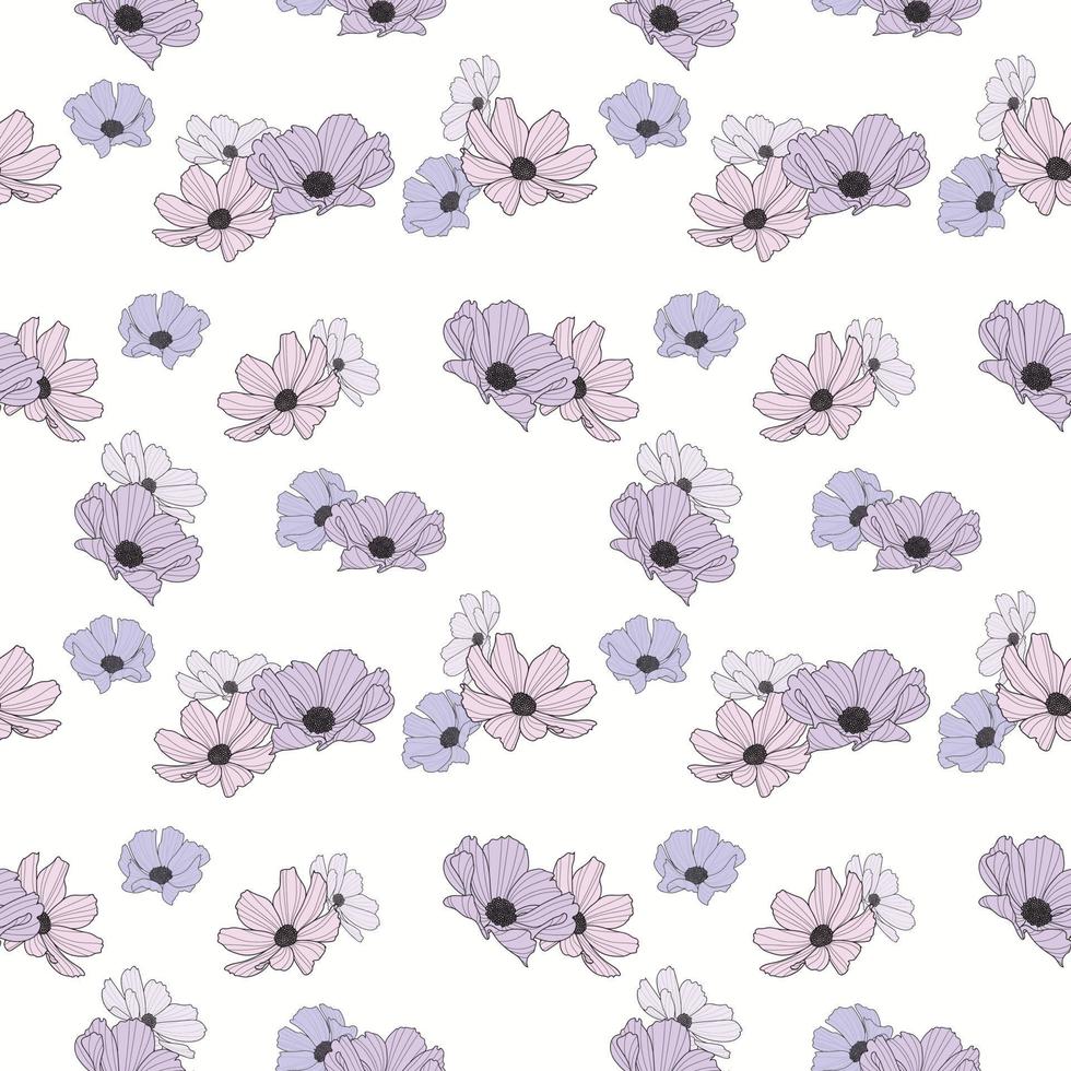 patrón de repetición de flores de cosmos de jardín, vector, diseño púrpura vector