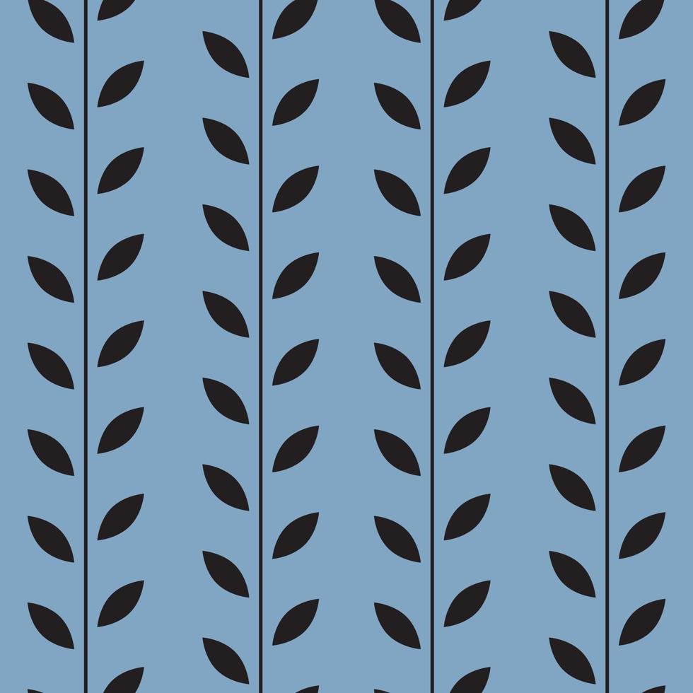 Black and blue leaf vector pattern, seamless botanical print