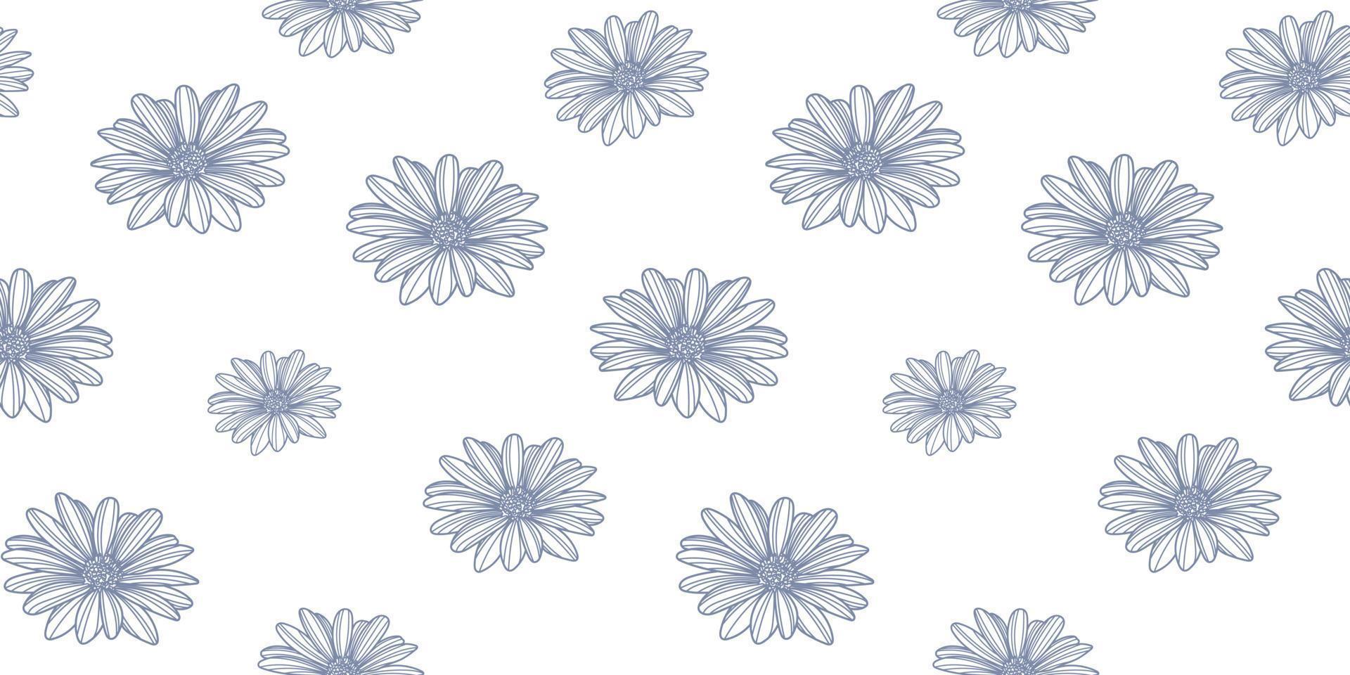 Fondo de patrón de vector de flor de margarita. azul y blanco.