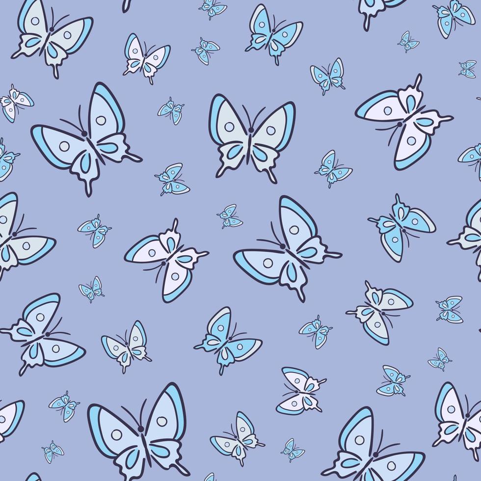 Blue cartoon butterfly vector pattern, seamless repeat