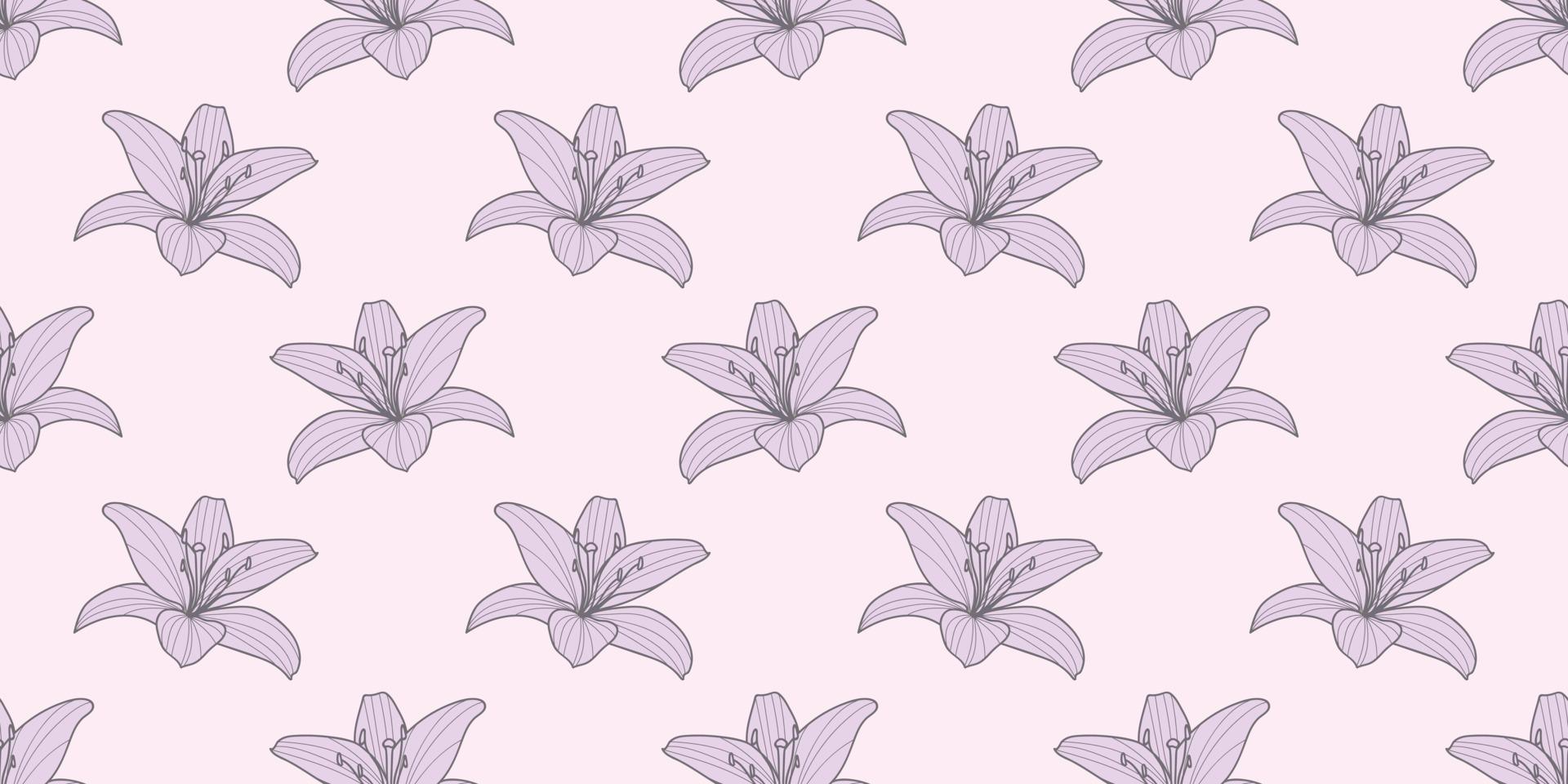Pastel lilies, flower seamless repeat pattern vector background