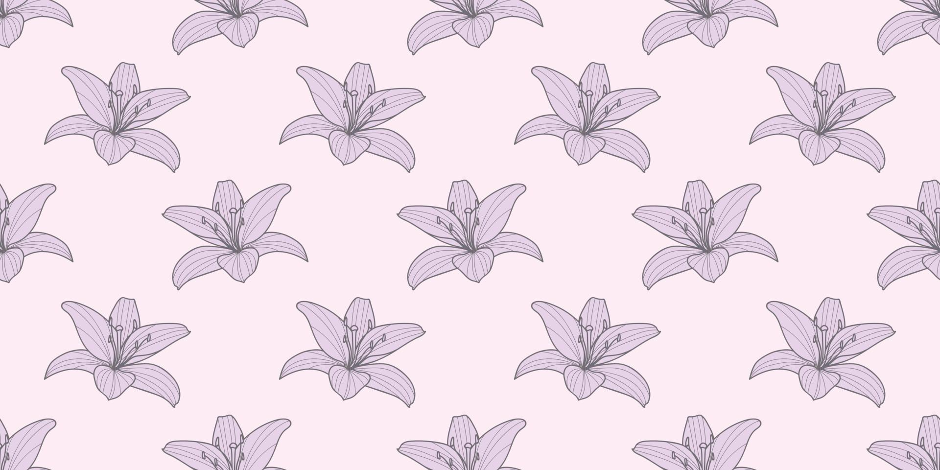 Pastel lilies, flower seamless repeat pattern vector background