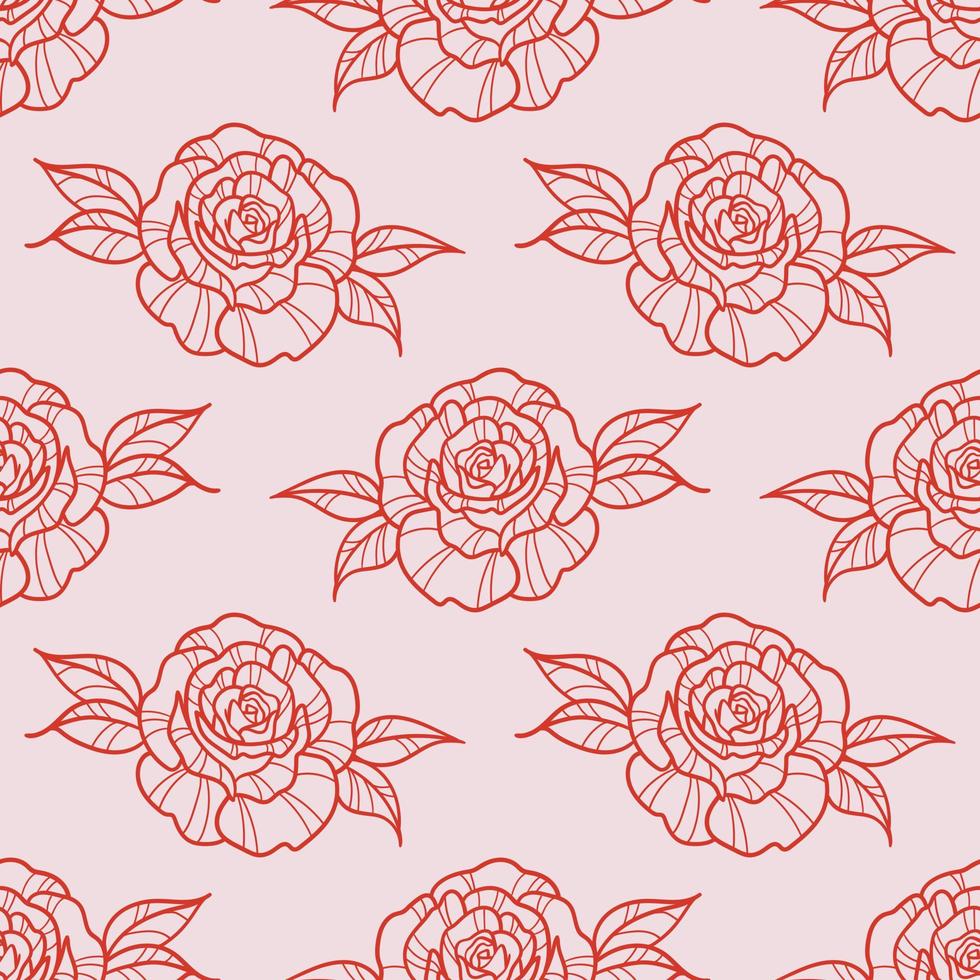 Red roses, floral vector pattern, romantic flower background