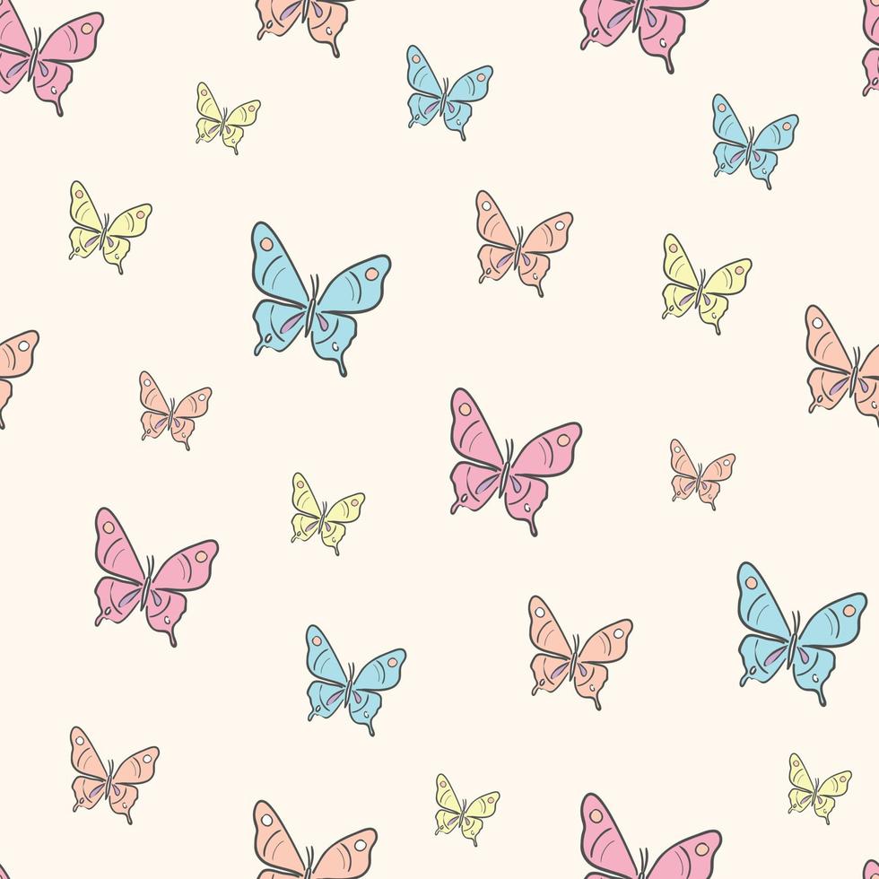 Fondo de diseño de patrón de repetición sin costuras de mariposa vectorial, pastel. vector