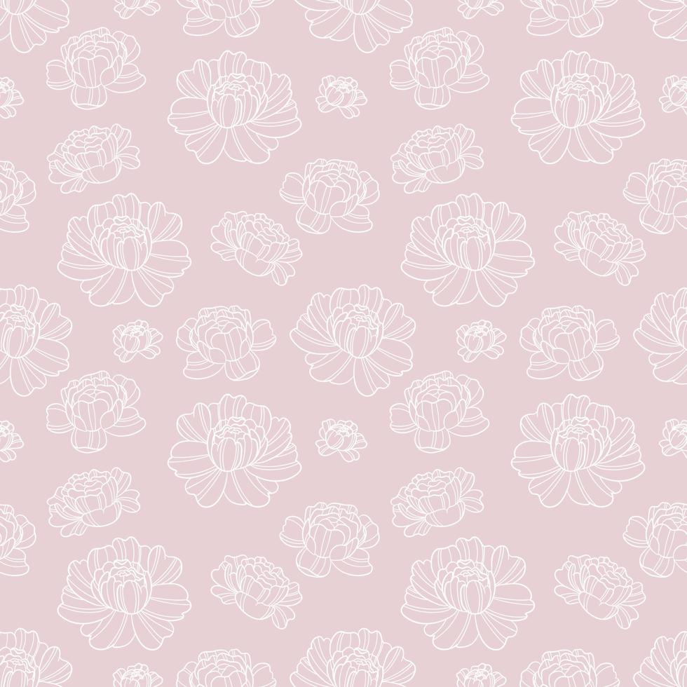 Pink and white peony floral repeat pattern. vector