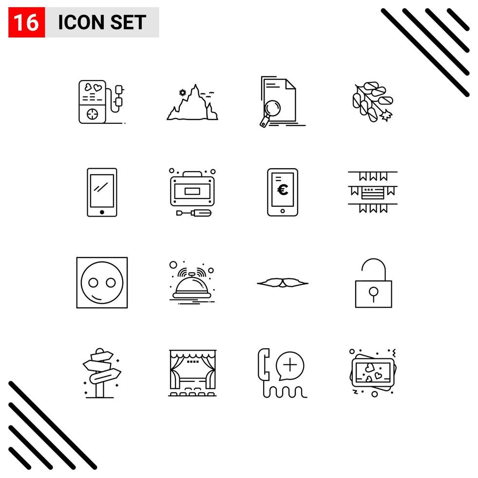 16 Thematic Vector Outlines and Editable Symbols of phone chinese analysis china page Editable Vector Design Elements