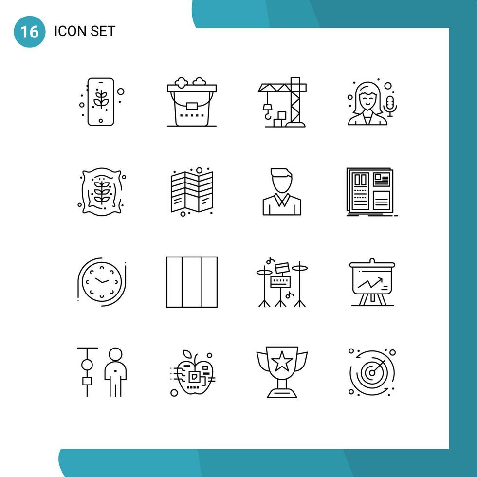 Set of 16 Vector Outlines on Grid for brochure corn construction bag recording Editable Vector Design Elements