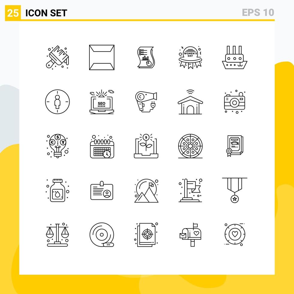 Universal Icon Symbols Group of 25 Modern Lines of women happy analytics day paper Editable Vector Design Elements