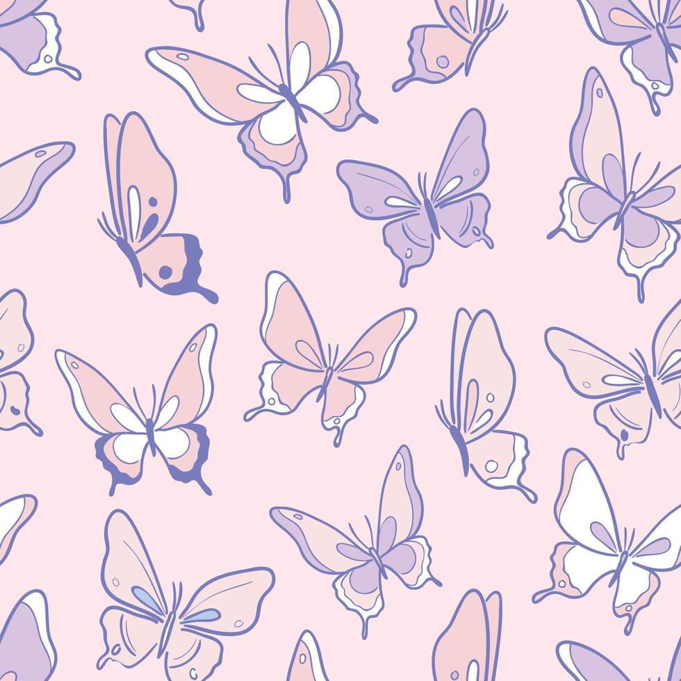 Pink and purple butterfly vector pattern background.