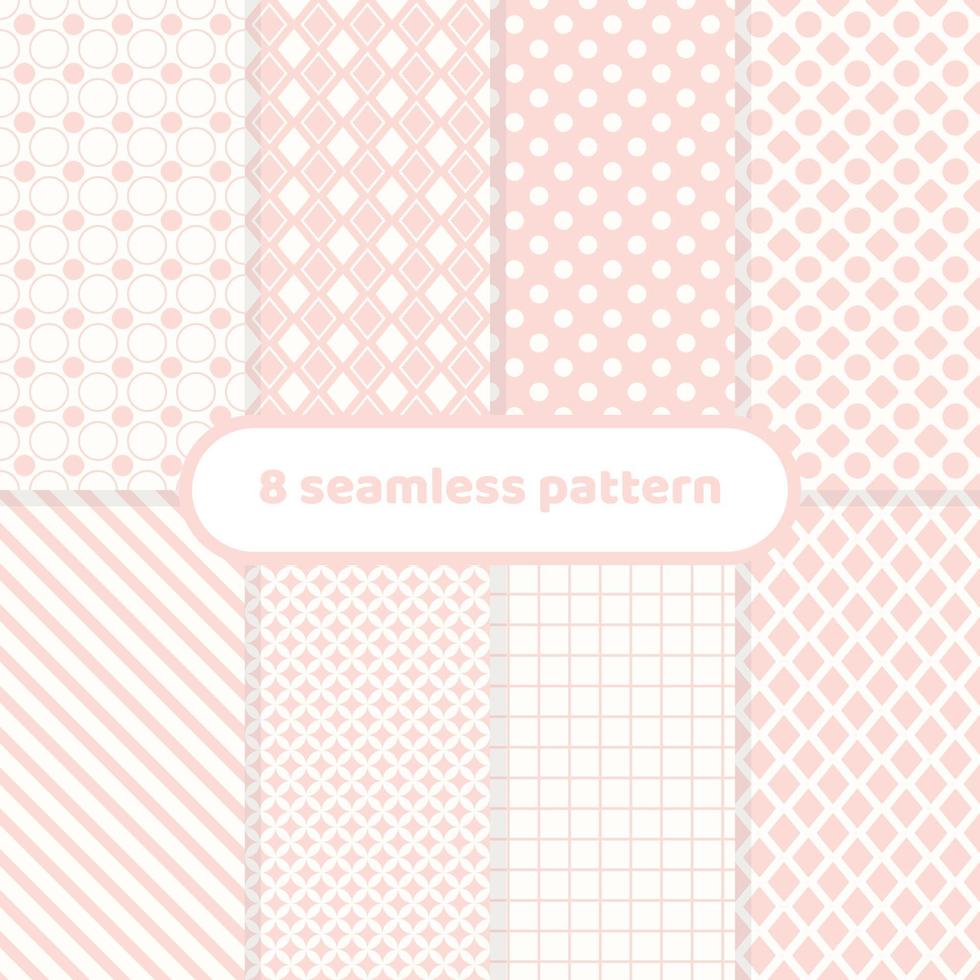 Pastel peach and white geometric abstract repeat patterns, set. vector