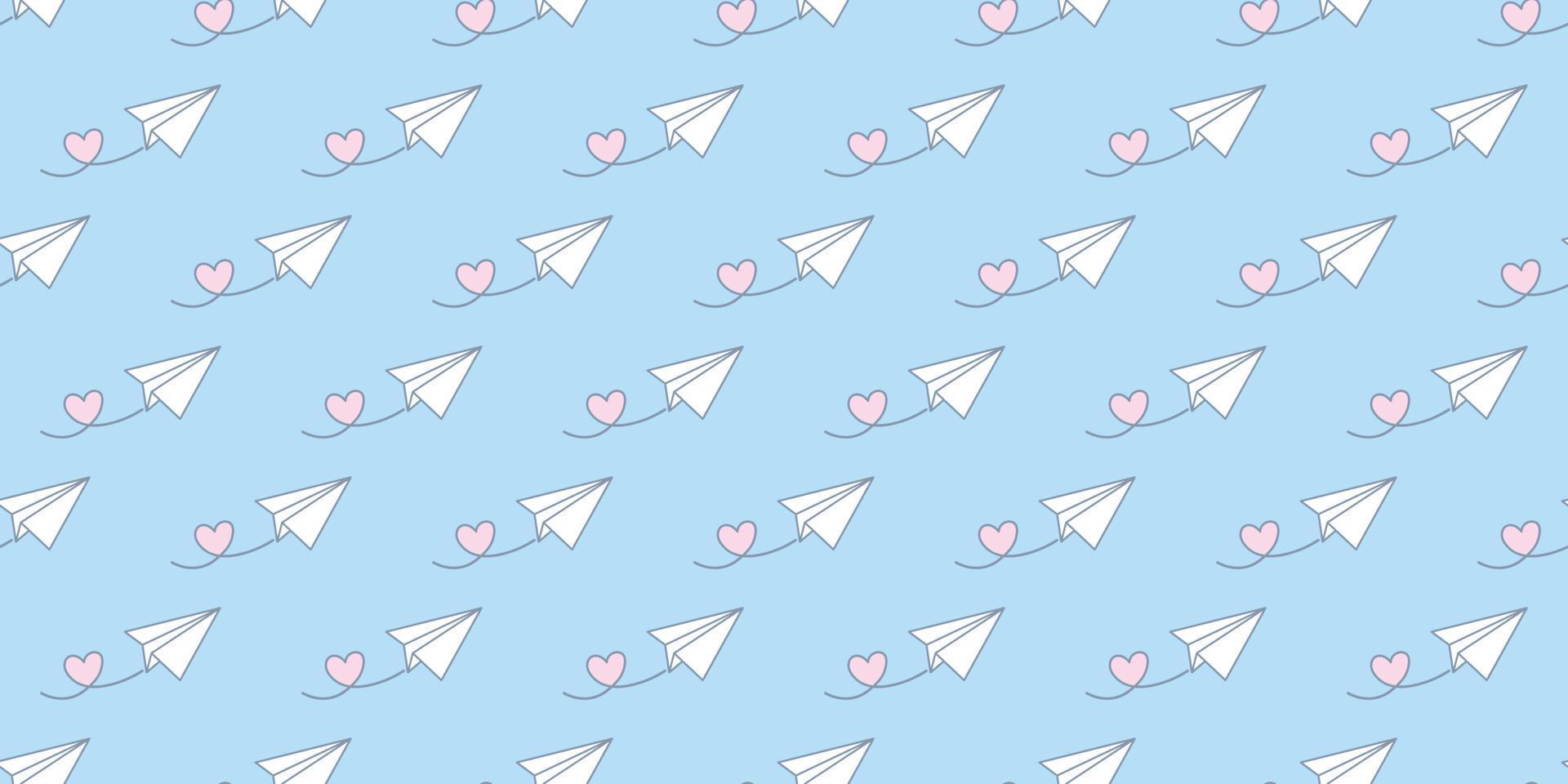 Blue sky, paper plane seamless repeat pattern vector background