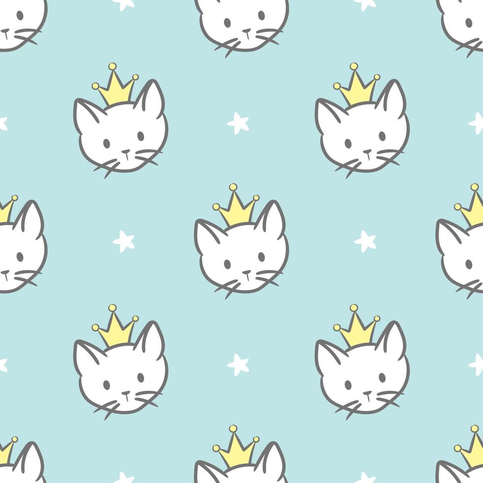 Princess cat, cute seamless vector pattern, adorable background