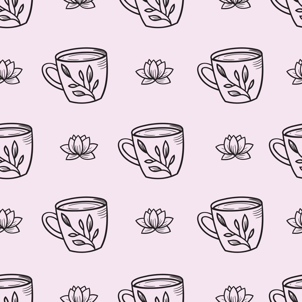 vector de fondo de patrón de repetición sin costuras de tazas de té.