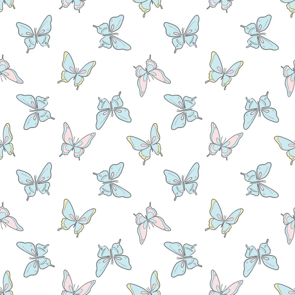 Pastel blue butterfly vector pattern background.