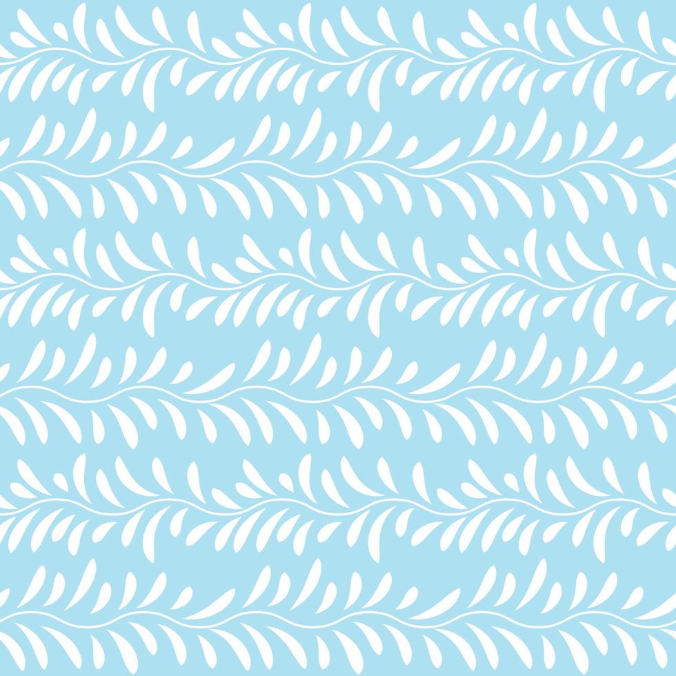 Blue and white leaf vector pattern, seamless botanical print, garland background