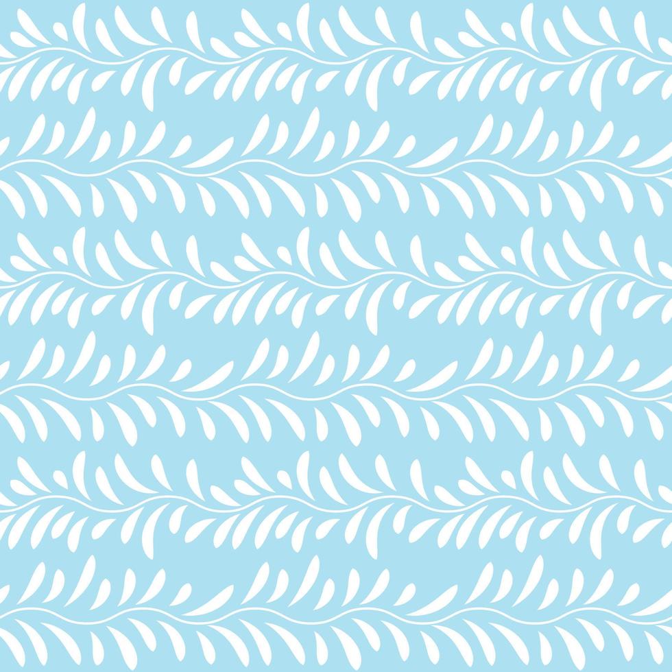 Blue and white leaf vector pattern, seamless botanical print, garland background