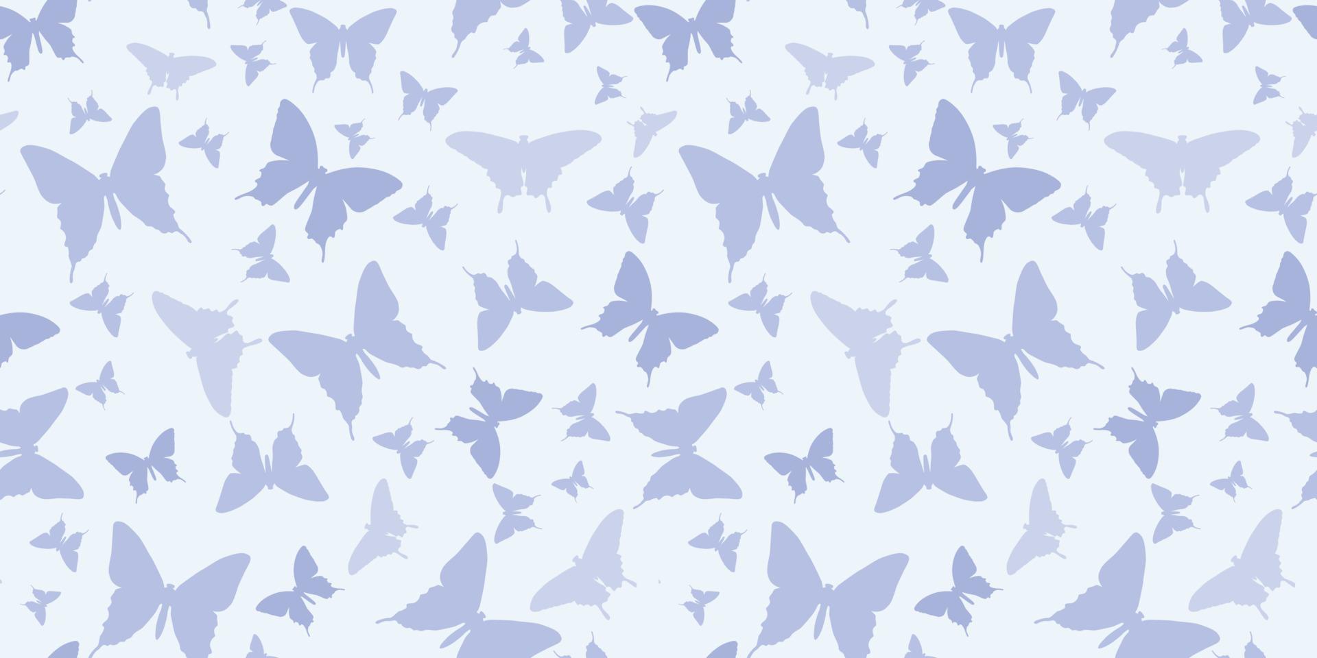 Butterfly silhouette seamless vector pattern background, blue