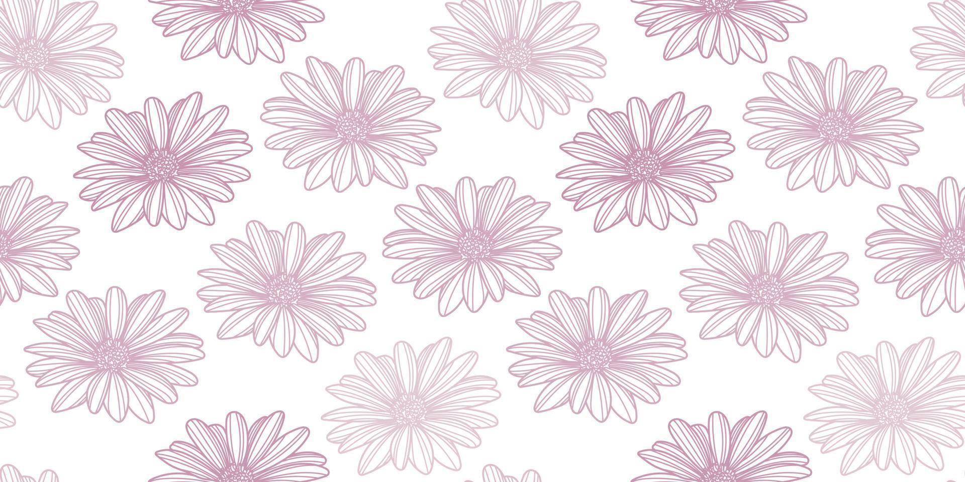 Daisy flower vector pattern background. Pastel pink pattern.