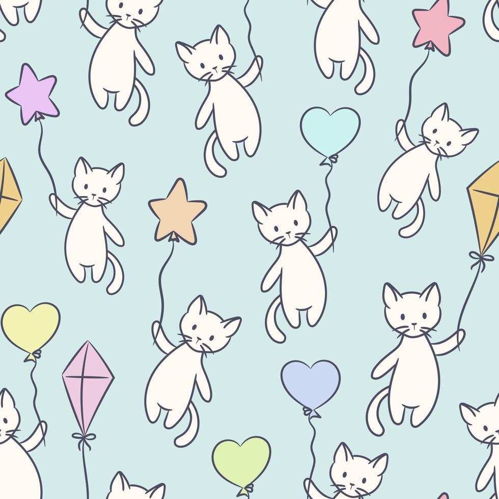 Cute pastel cat pattern, cartoon illustration, vector background