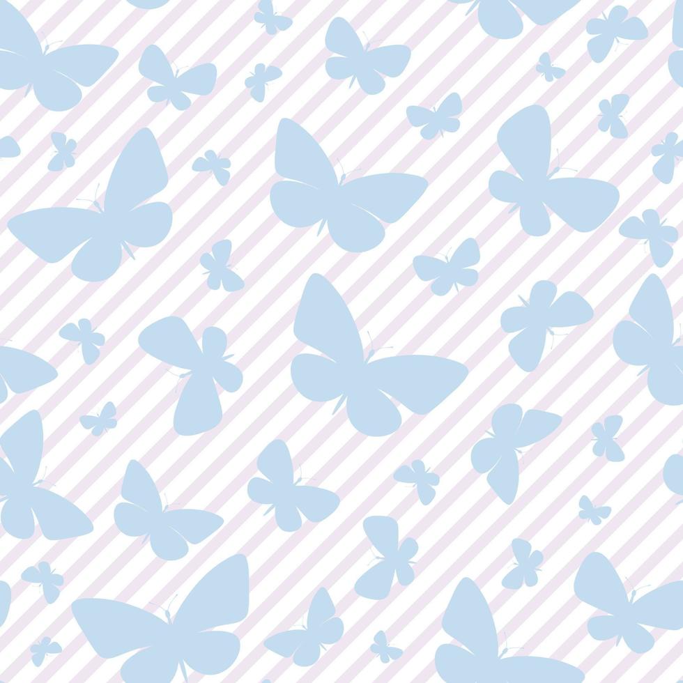 Pastel blue and pink butterfly silhouette seamless vector pattern