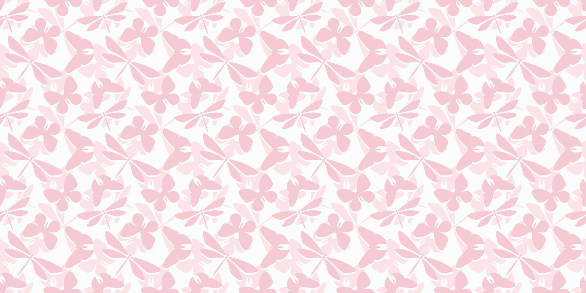 Pink butterfly and dragonfly seamless pattern background vector