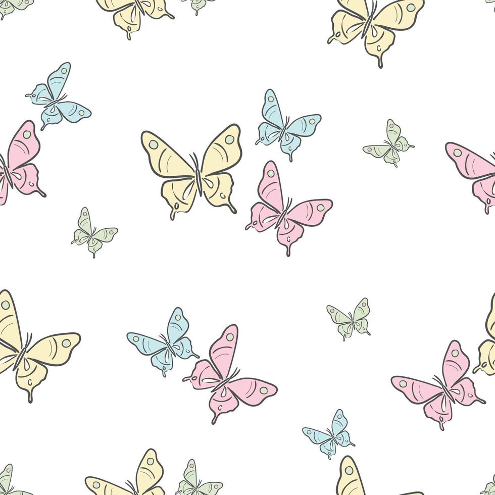 Fondo de diseño de patrón de repetición sin costuras de mariposa vectorial. papel pintado en colores pastel. vector