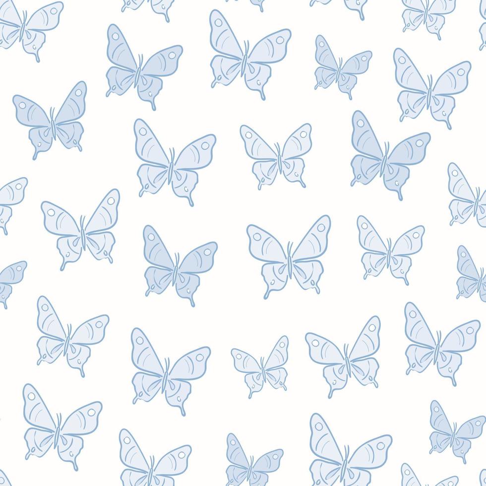 Vector butterfly seamless repeat pattern design background. Pastel blue.