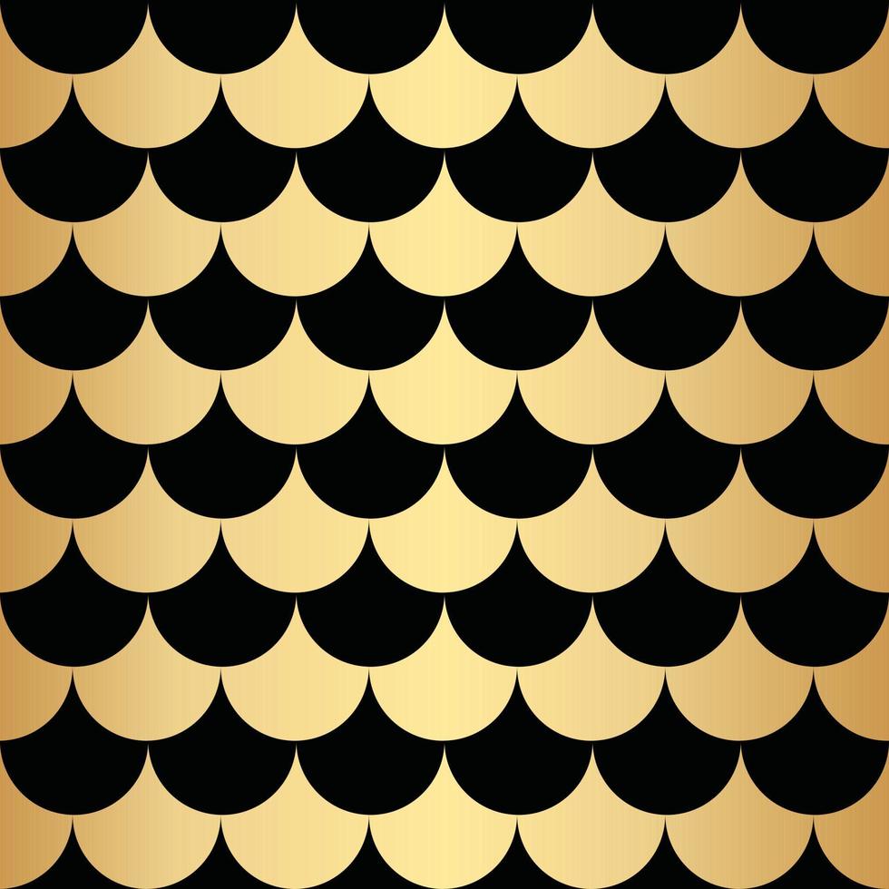 Fish scale pattern, black and gold background, gold wallpaper. vector