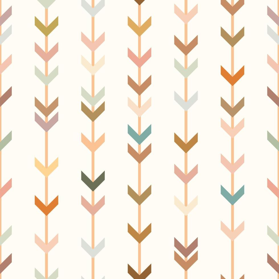 Brown, multicolored geometric vector pattern, seamless repeat, vertical stripes with arrows