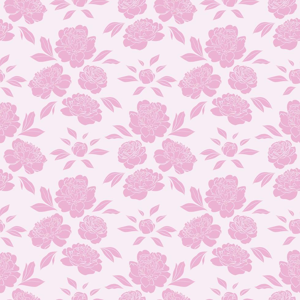 Pink peonies, peony floral repeat pattern vector background.