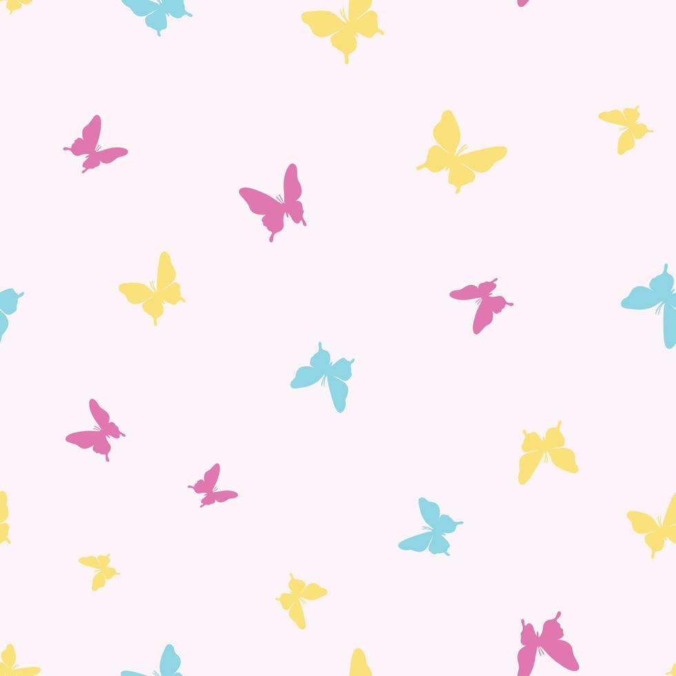 Simple butterfly silhouette, cute girly pastel pattern. Colorful happy pattern. vector
