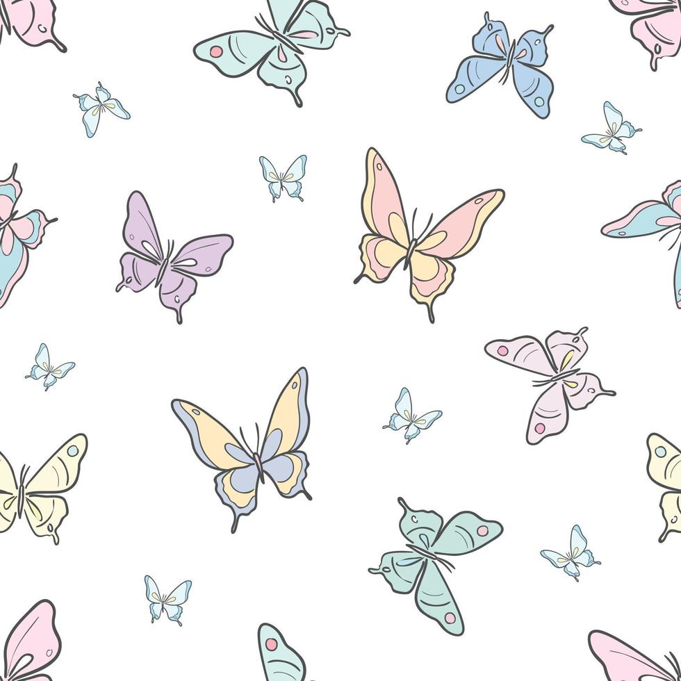 Pastel butterfly seamless repeat patternbackground. vector