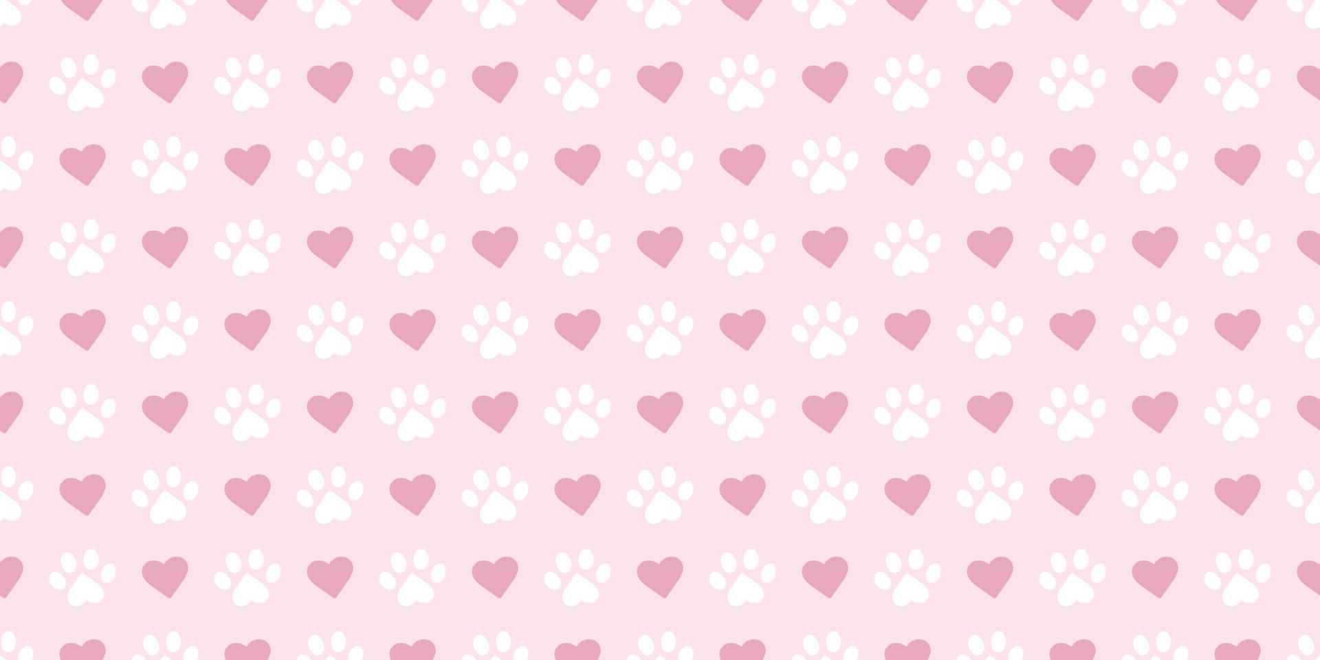 Pastel pink and white paw pattern with hearts background vector