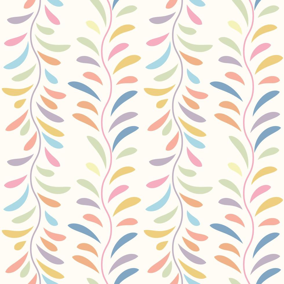 Colorful, pastel leaf vector pattern, seamless botanical print, garland background