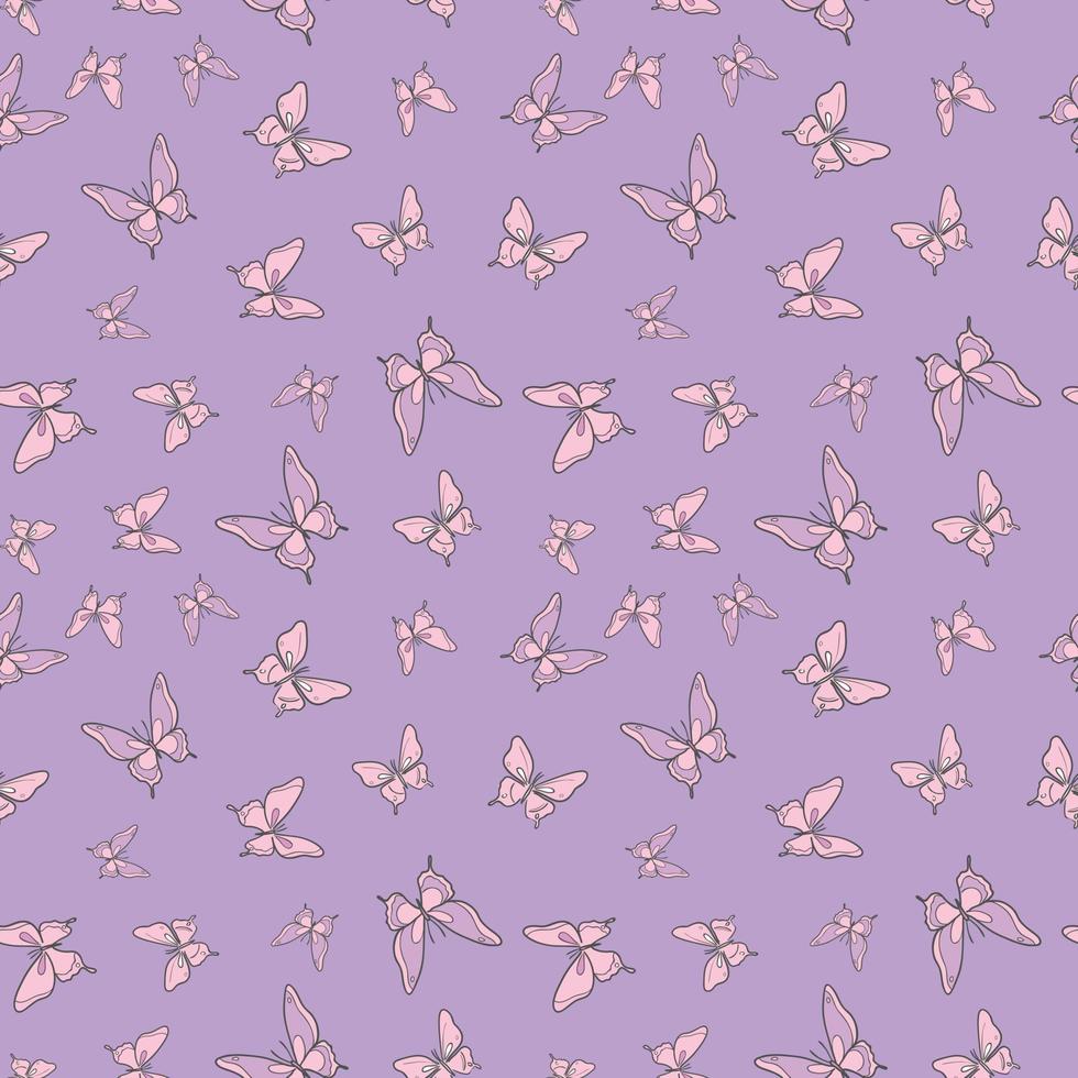 Purple butterfly vector pattern background.