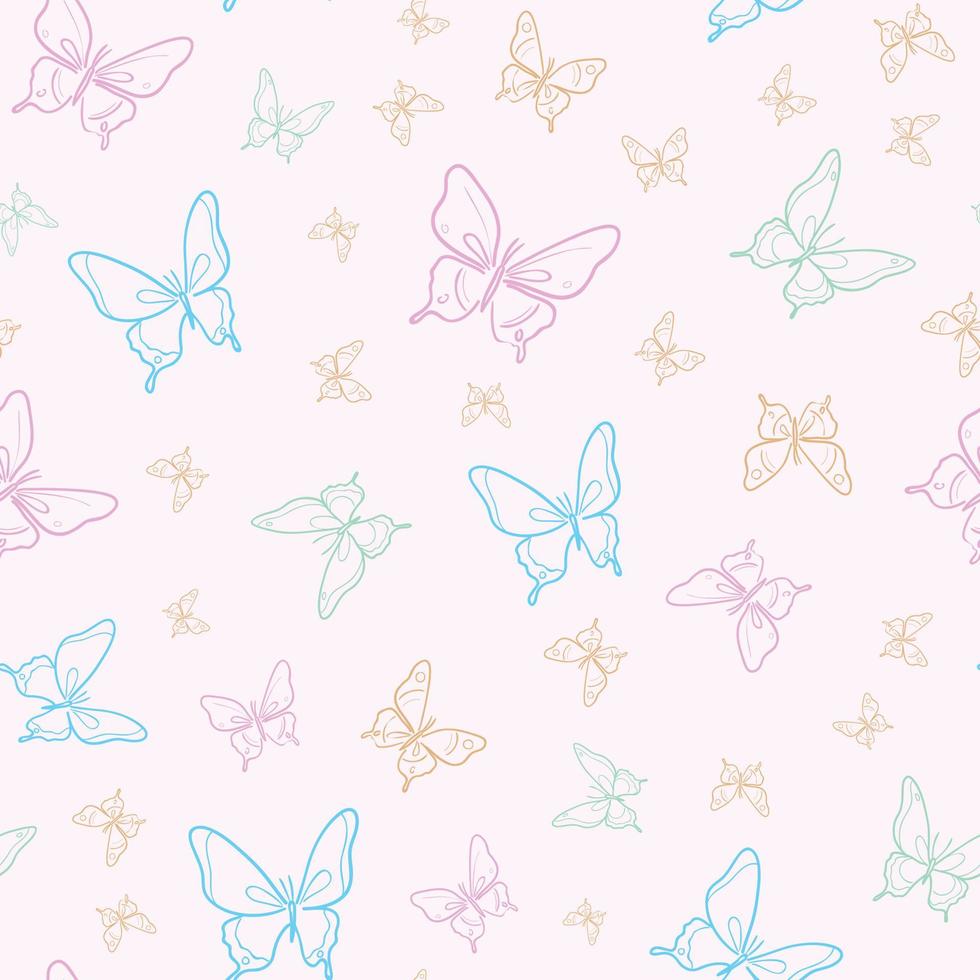 Vector butterfly seamless repeat pattern background. Pastel pattern.