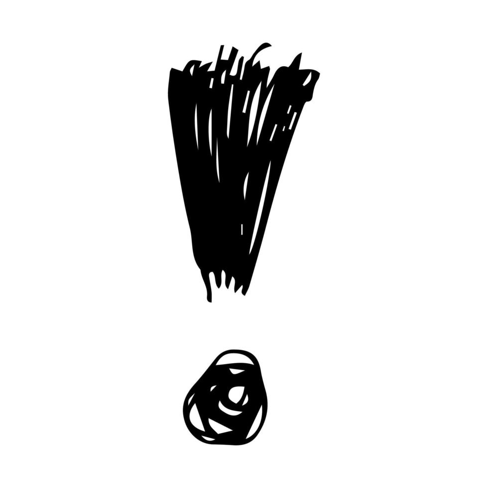 Hand drawn exclamation mark symbol. Black sketch exclamation mark symbol on white background. Vector illustration